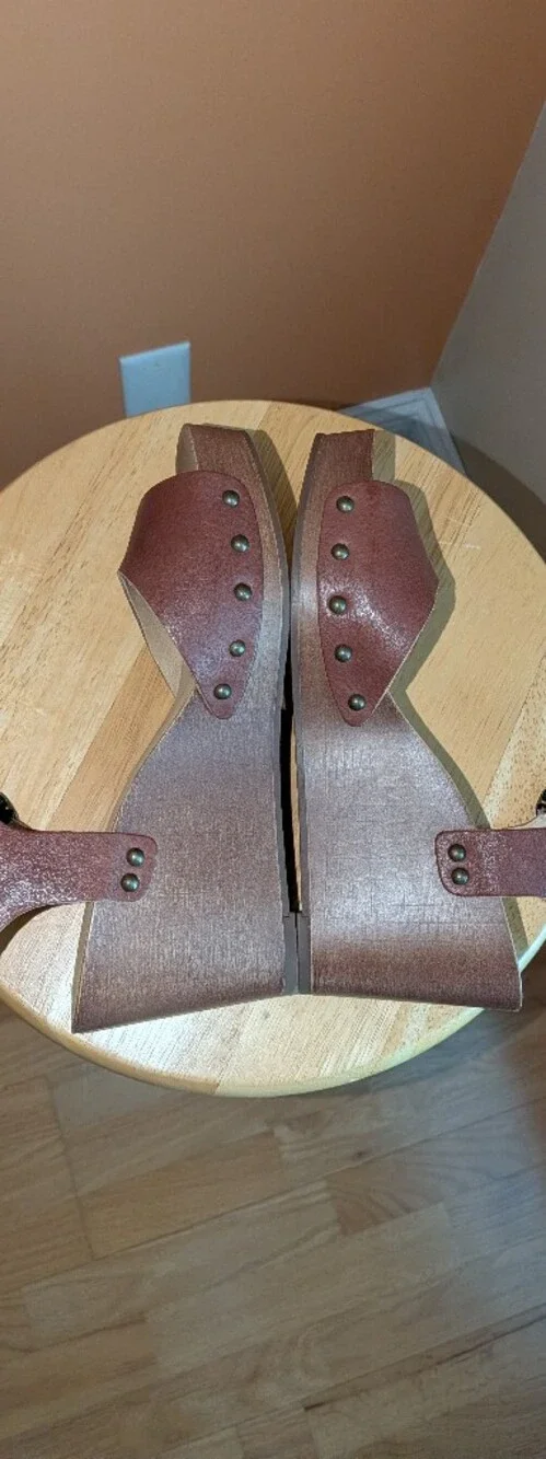 New Lucky Brand Brown Leather Platform Ankle-Strap Sandals Size 7.5